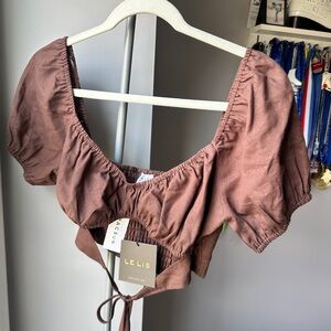 Le Lis Pink Puff Sleeve Cropped Blouse